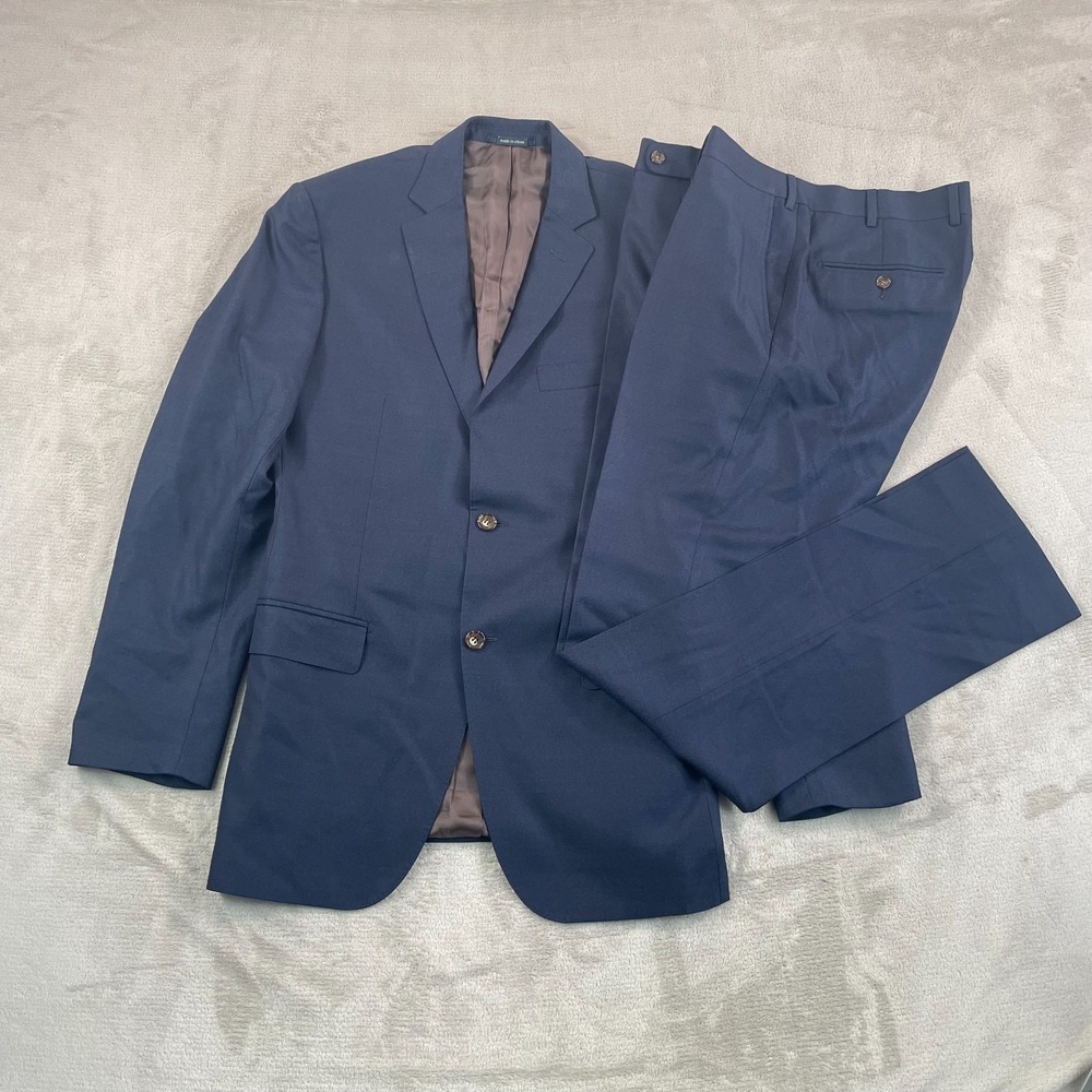 SuitSupply 2-Button 120's Wool Suit 40L Blue Trousers 33x34 Surgeons Cuffs CEO